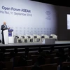 Giáo sư Klaus Schwab, người sáng lập, Chủ tịch Điều hành Diễn đàn Kinh tế Thế giới (WEF) phát biểu tại Diễn đàn. (Ảnh: Lâm Khánh/TTXVN)