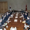 Tổng thống Hàn Quốc Kim Young-sam hội đàm với Tổng Bí thư Đỗ Mười tại thủ đô Seoul, Hàn Quốc (4/1995). (Ảnh: Xuân Lâm/TTXVN)