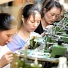 Công nhân làm việc tại một dây chuyền may quần áo xuất khẩu ở tỉnh Hà Nam, Trung Quốc. (Ảnh: AFP/TTXVN)