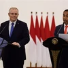 Tổng thống Indonesia Joko Widodo (phải) và Thủ tướng Australia Scott Morrison trong cuộc họp báo chung tại Bogor, Tây Java, Indonesia ngày 31/8/2018. (Ảnh: AFP/TTXVN)