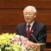 Tổng Bí thư Nguyễn Phú Trọng, Chủ tịch nước CHXHCN Việt Nam nhiệm kỳ 2016-2021 phát biểu nhậm chức Chủ tịch nước. (Ảnh: TTXVN)