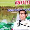 Ông Im Hen, Tổng lãnh sự Campuchia tại Thành phố Hồ Chí Minh, phát biểu tại lễ kỷ niệm. (Ảnh: Xuân Khu/TTXVN)