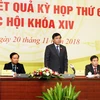 Tổng Thư ký, Chủ nhiệm Văn phòng Quốc hội Nguyễn Hạnh Phúc trả lời câu hỏi của các nhà báo. (Ảnh: Nguyễn Dân/TTXVN)