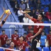 Trận đấu vòng bảng môn Bóng chuyền nam giữa đội Hà Nội (áo đỏ) và đội Khánh Hòa (áo xanh) trong khuôn khổ Đại hội Thể thao toàn quốc lần thứ VIII-năm 2018. (Ảnh: Minh Quyết/TTXVN)