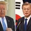 Tổng thống Mỹ Donald Trump (trái) và người đồng cấp Hàn Quốc Moon-Jae-in. (Nguồn: Daily Express)