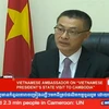 Đại sứ Việt Nam tại Campuchia Vũ Quang Minh trả lời phỏng vấn của kênh truyền hình CNC. (Ảnh: Phóng viên TTXVN tại Campuchia)