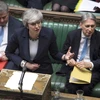 Thủ tướng Anh Theresa May (giữa) cảnh báo nước Anh sẽ phải đối mặt với việc trì hoãn Brexit dài ngày. (Nguồn: AFP/TTXVN)