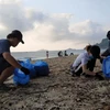 Nhiều bạn trẻ thành phố Quy Nhơn tích cực tham gia dọn rác. (Ảnh: Quốc Dũng/TTXVN)