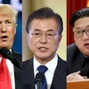 Tổng thống Mỹ Trump (trái), Tổng thống Hàn Quốc Moon Jae-in (giữa) và nhà lãnh đạo Triều Tiên Kim Jong-un. (Nguồn: UrduPoint.com)