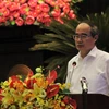 Ông Nguyễn Thiện Nhân, Ủy viên Bộ Chính trị, Bí thư Thành ủy Thành phố Hồ Chí Minh phát biểu tại hội nghị. (Ảnh: Xuân Dự/TTXVN)