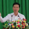 Trưởng Ban Tuyên giáo Trung ương Võ Văn Thưởng phát biểu tại buổi tiếp xúc cử tri. (Ảnh: Sỹ Tuyên/TTXVN)