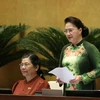Chủ tịch Quốc hội Nguyễn Thị Kim Ngân phát biểu kết thúc nhóm vấn đề thứ hai. (Ảnh: Văn Điệp/TTXVN)