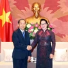 Chủ tịch Quốc hội Nguyễn Thị Kim Ngân đã tiếp Chánh án Tòa án Nhân dân Tối cao Lào Khampha Sengdara. (Ảnh: Trọng Đức/TTXVN)