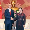 Chủ tịch Quốc hội Nguyễn Thị Kim Ngân tiếp Bộ trưởng Ngoại giao Latvia Edgars Rinkevics đang ở thăm chính thức Việt Nam. (Ảnh: Trọng Đức/TTXVN)