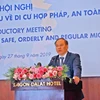 Ông Vũ Việt Anh - Cục trưởng Cục Lãnh sự khẳng định ý nghĩa quan trọng của Thỏa thuận GCM - thỏa thuận liên chính phủ đầu tiên về di cư. (Ảnh: Đặng Tuấn/TTXVN)