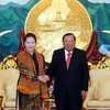 Chủ tịch Quốc hội Nguyễn Thị Kim Ngân hội kiến Tổng Bí thư, Chủ tịch nước Lào Bounnhang Vorachith. (Ảnh: Trọng Đức/TTXVN)