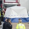 Cảnh sát điều tra tại hiện trường phát hiện 39 thi thể trong container hàng ở khu công nghiệp Waterglade, Essex, Anh, ngày 23/10/2019. (Ảnh: THX/TTXVN)