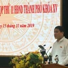 Chủ tịch UBND thành phố Hà Nội Nguyễn Đức Chung phát biểu tại buổi tiếp xúc cử tri quận Hoàn Kiếm. (Ảnh: Nguyễn Thắng/TTXVN)