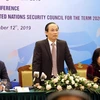 Thứ trưởng Bộ Ngoại giao Lê Hoài Trung thông báo về việc Việt Nam đảm nhận vai trò Ủy viên không thường trực Hội đồng Bảo an Liên hợp quốc nhiệm kỳ 2020-2021. (Ảnh: Lâm Khánh/TTXVN)