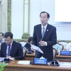 Ông Lê Thanh Liêm, Phó Chủ tịch Thường trực UBND Thành phố Hồ Chí Minh phát biểu tại buổi làm việc. (Ảnh: Xuân Anh/TTXVN)