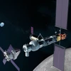 Tàu vũ trụ Orion của NASA (trái) tiếp cận trạm Lunar Gateway. (Nguồn: NASA)