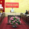 Chủ tịch UBND tỉnh Hà Giang Nguyễn Văn Sơn phát biểu tại cuộc họp. (Ảnh: Minh Tâm/TTXVN)