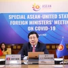 Phó Thủ tướng, Bộ trưởng Bộ Ngoại giao Phạm Bình Minh phát biểu tại Hội nghị trực tuyến đặc biệt cấp Bộ trưởng Ngoại giao ASEAN-Hoa Kỳ về ứng phó dịch bệnh COVID-19. (Ảnh: Lâm Khánh/TTXVN)