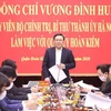Bí thư Thành ủy Hà Nội Vương Đình Huệ phát biểu chỉ đạo tại buổi làm việc với Quận ủy Hoàn Kiếm. (Ảnh: Văn Điệp/TTXVN)
