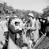 Chủ tịch Hồ Chí Minh đến thăm nông dân tỉnh Bắc Kạn đang thu hoạch lúa mùa năm 1950. (Ảnh: Tư liệu/TTXVN)