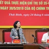 Bà Trương Thị Mai, Ủy viên Bộ Chính trị, Bí thư Trung ương Đảng, Trưởng Ban Dân vận Trung ương kết luận buổi làm việc. (Ảnh: Nguyễn Công Hải/TTXVN)