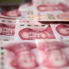 Đồng tiền 100 nhân dân tệ tại Bắc Kinh, Trung Quốc. (Nguồn: AFP/TTXVN)