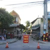 Một khu dân cư ở khu phố 2, phường Đông Giang, thành phố Đông Hà, tỉnh Quảng Trị bị phong tỏa. (Ảnh: Nguyên Lý/TTXVN)