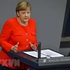 Thủ tướng Đức Angela Merkel phát biểu tại phiên họp Quốc hội ở Berlin. (Ảnh: AFP/TTXVN)