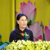 Bà Bùi Thị Quỳnh Vân, Bí thư Tỉnh ủy Quảng Ngãi phát biểu. (Ảnh: Sỹ Thắng/TTXVN)