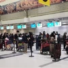 Công dân Việt Nam đang xếp hàng để làm thủ tục tại Sân bay quốc tế Toronto, Canada để về nước. (Ảnh: Vũ Quang Thịnh/TTXVN)