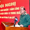 Thượng tướng Trần Đơn, Thứ trưởng Bộ Quốc phòng, Trưởng Ban Chỉ đạo phòng, chống dịch COVID Bộ Quốc phòng kết luận hội nghị. (Ảnh: Dương Giang/TTXVN)