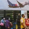 Thân nhân các nạn nhân trên chuyến bay xấu số chờ tin người thân tại Tangerang, Indonesia, ngày 9/1/2021. (Ảnh: THX/TTXVN)
