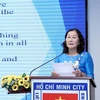 Bà Ngô Thị Phương Thiện, Phó Chủ tịch kiêm Tổng Thư ký Hội hữu nghị Việt Nam-Australia Thành phố Hồ Chí Minh phát biểu tại buổi họp mặt. (Ảnh: Xuân Khu/TTXVN)