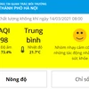 Chỉ số chất lượng không khí tại Hà Nội. (Nguồn: Moitruongthudo.vn)