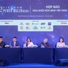 Trưởng ban tổ chức cuộc thi Hoa khôi Hòa bình Việt Nam 2021 Nguyễn Thùy Dương trả lời báo chí tại buổi họp. (Ảnh: Trần Lê Lâm/TTXVN)