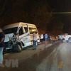 Hiện trường vụ tai nạn giao thông liên hoàn trên đèo Bảo Lộc (đoạn qua huyện Đạ Huoai, Lâm Đồng) khiến nhiều ôtô bị hư hỏng. (Ảnh: TTXVN phát)