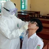 Lấy mẫu xét nghiệm COVID-19 cho học sinh ở Nam Định. (Nguồn: TTXVN)