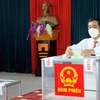 Ủy viên Trung ương Đảng, Bí thư Tỉnh ủy Thái Bình Ngô Đông Hải bỏ phiếu bầu tại khu vực bỏ phiếu số 4 phường Trần Hưng Đạo, thành phố Thái Bình. (Ảnh: Thế Duyệt/TTXVN)