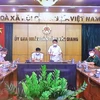 Lãnh đạo và các đại biểu tỉnh Bắc Giang dự họp trực tuyến. (Ảnh: Nguyễn Điệp/TTXVN)