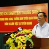 Ông Nguyễn Trọng Nghĩa phát biểu tại buổi làm việc với tỉnh Tuyên Quang. (Ảnh: Nam Sương/TTXVN)