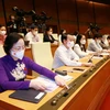 Đoàn đại biểu Quốc hội tỉnh Yên Bái biểu quyết. (Nguồn: TTXVN)