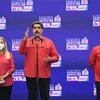 Tổng thống Venezuela Nicolas Maduro (giữa) phát biểu tại một địa điểm bỏ phiếu ở Fuerte Tiuna, Caracas, ngày 8/8/2021. (Ảnh: AFP/TTXVN)