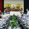 Bộ trưởng Bộ Ngoại giao Bùi Thanh Sơn, Tổ trưởng Tổ công tác của Chính phủ về ngoại giao vaccine chủ trì cuộc họp. (Ảnh: Lâm Khánh/TTXVN)