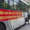 Cán bộ, chiến sỹ học viên Trường Sỹ quan thông tin, thành phố Nha Trang, tỉnh Khánh Hòa lên đường hỗ trợ thành phố Nha Trang để kiểm soát chặt chẽ các các khu vực phong tỏa ở các xã, phường có nhiều 'vùng đỏ. (Ảnh: Phan Sáu/TTXVN)