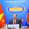 Thứ trưởng Bộ Ngoại giao Nguyễn Quốc Dũng, Trưởng SOM ASEAN Việt Nam phát biểu tại Hội nghị. (Ảnh: Nguyễn Điệp/TTXVN)